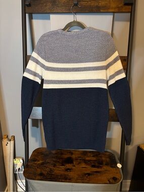 Primark Men's Navy, White & Gray Striped Crewneck Sweater